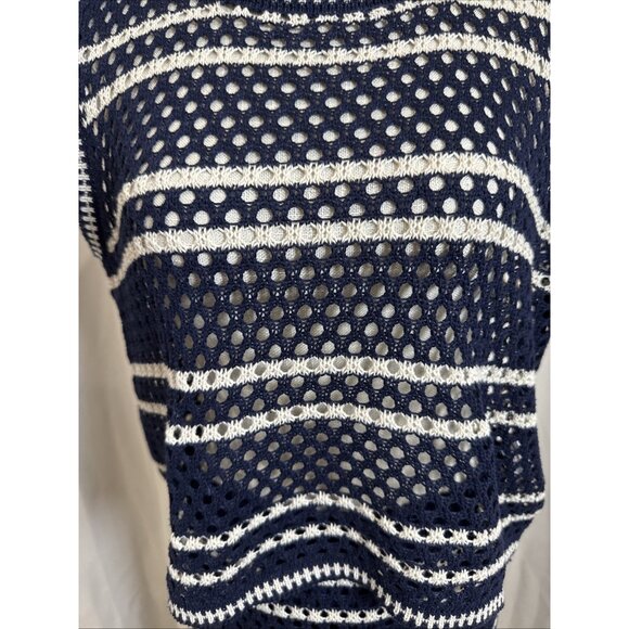 Solitaire Navy Blue/White Striped Crocheted 2-Piece Maxi Skirt & Top XL - Picture 5 of 14